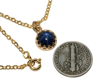 8mm Created Blue Star Sapphire Gold Filled Crown Necklace by Salish Sea Inspirations - image3